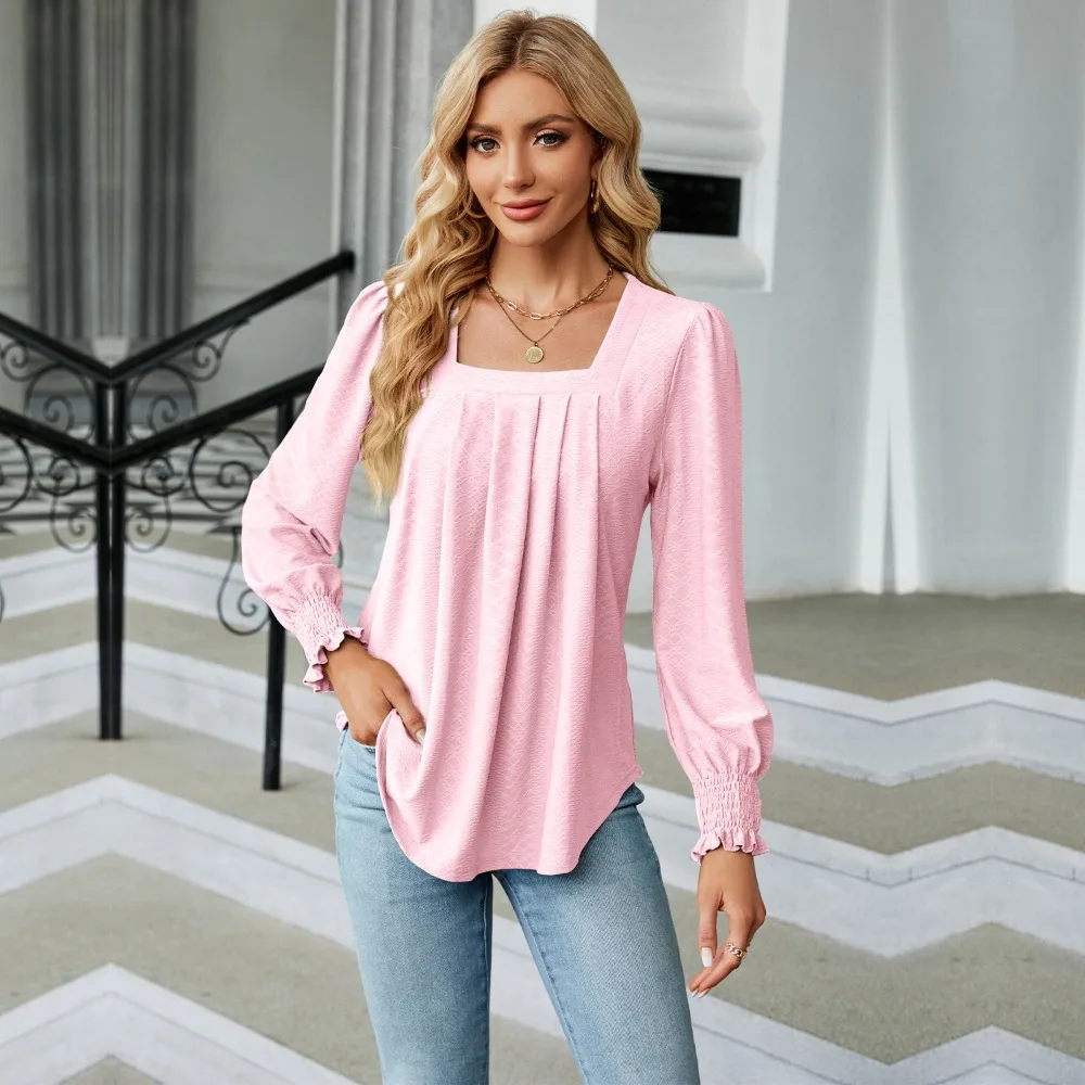 Women's Blouses & Shirts for Women Elegant Clothes Korean Long Sleeve Square Neck White Chiffon Tops Spring Autumn Clothing
