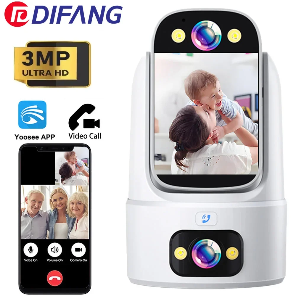 3MP WIFI IP Camera HD Baby Monitor Camera 2-Way Video Call Color Night Vision One Key Click Call CCTV PTZ Wireless Smart