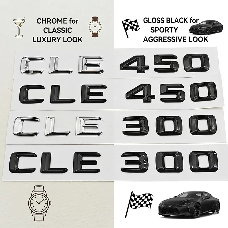 벤츠 CLE 클래스용 3D CLE450 CLE300 리어 트렁크 레터링 배지 엠블럼, 글로스 블랙 크롬 자동차 로고 스티커 스타일링 액세서리