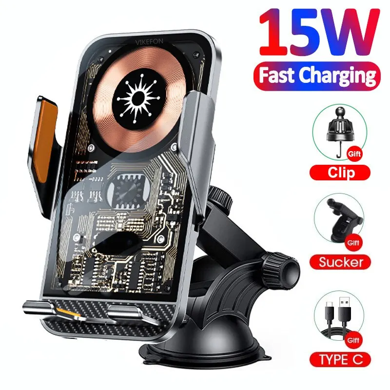 15w Wireless Car Charger Stand Auto Car Phone Holder Mount For Iphone