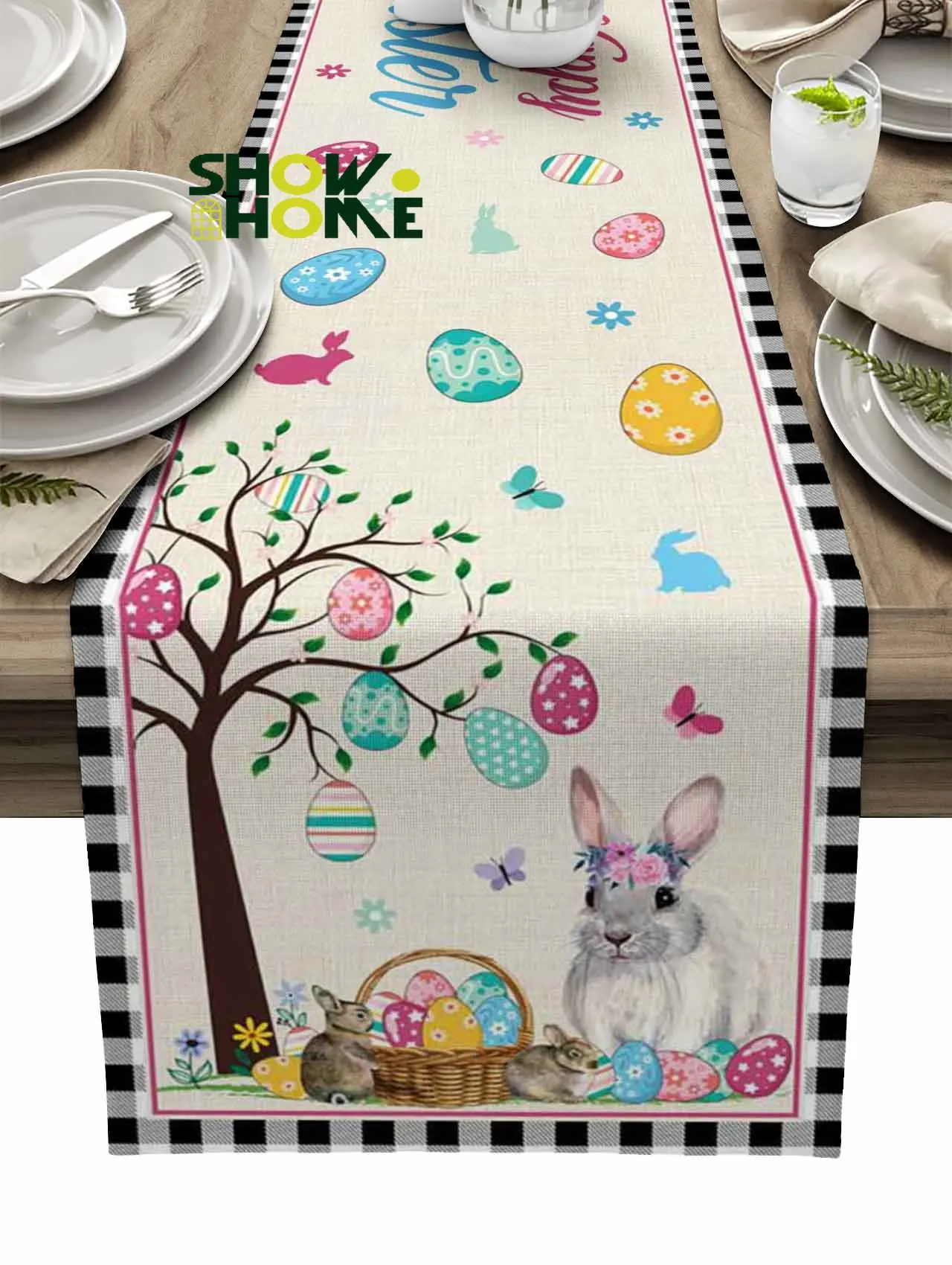 Easter Bunny Egg Flower Table Runner Modern Tablecloths Home Wedding