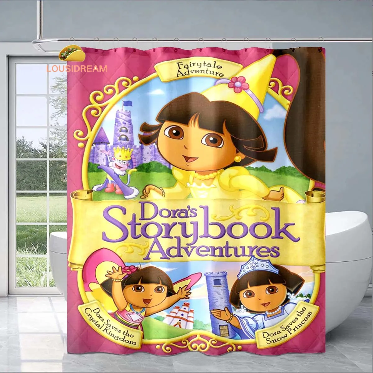 

Cartoon Dora The Explorer Shower Curtain Fashionable Decorative Gift for Adult Children's Bathroom Waterproof and Mildew-proof