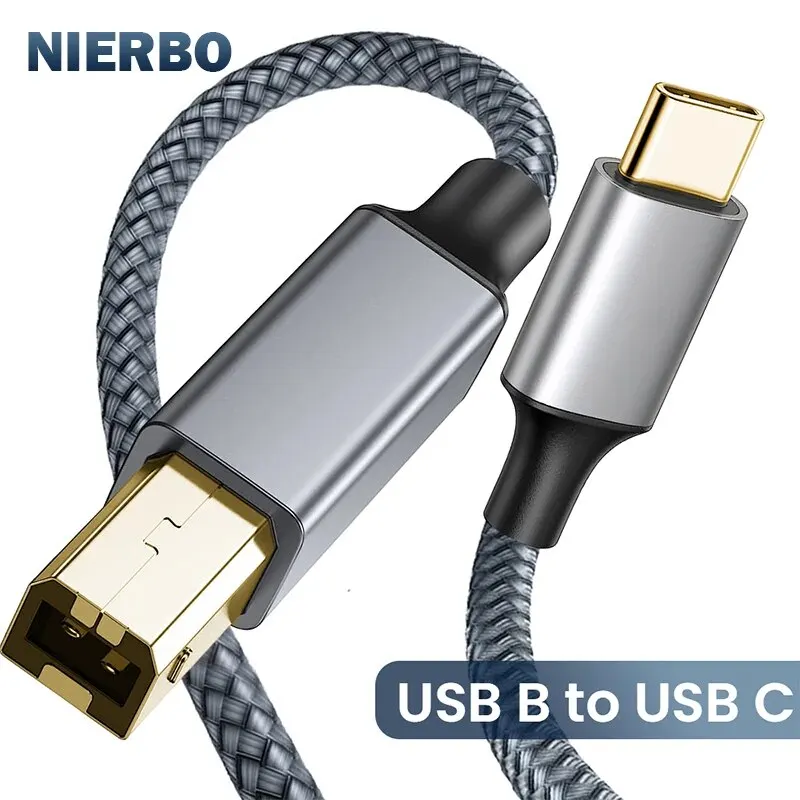 NIERBO-USB B para USB C Cabo Impressora, Tipo C Cabo Impressora, Fio Trançado de Nylon para Yamaha Casio Piano Digital, DJ Controlador
