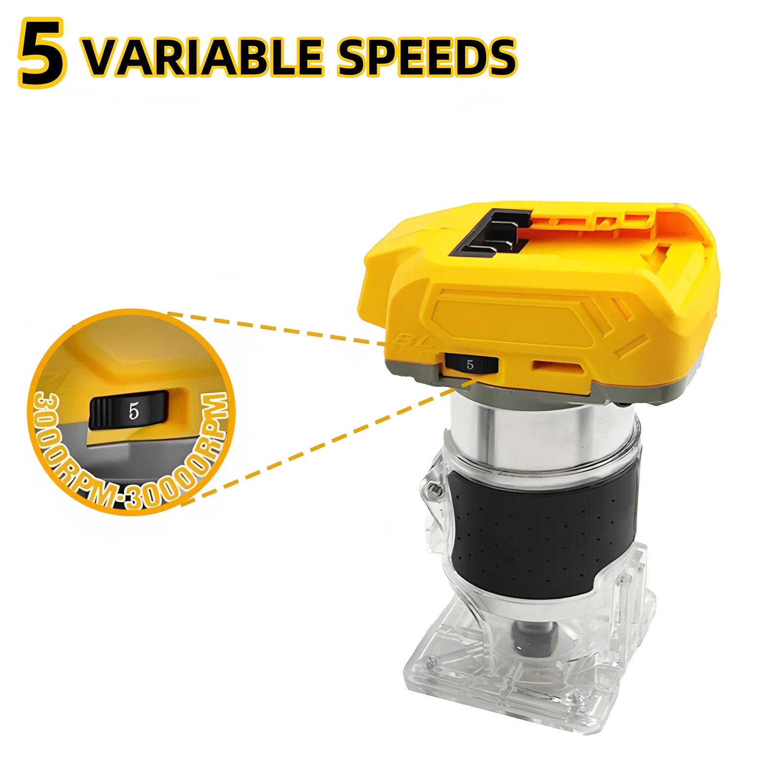 Fit For Dewalt 20V Electric Trimmer Brushless Woodworking Trimming Wood Router Milling Engraving Slotting Machine（No Battery）
