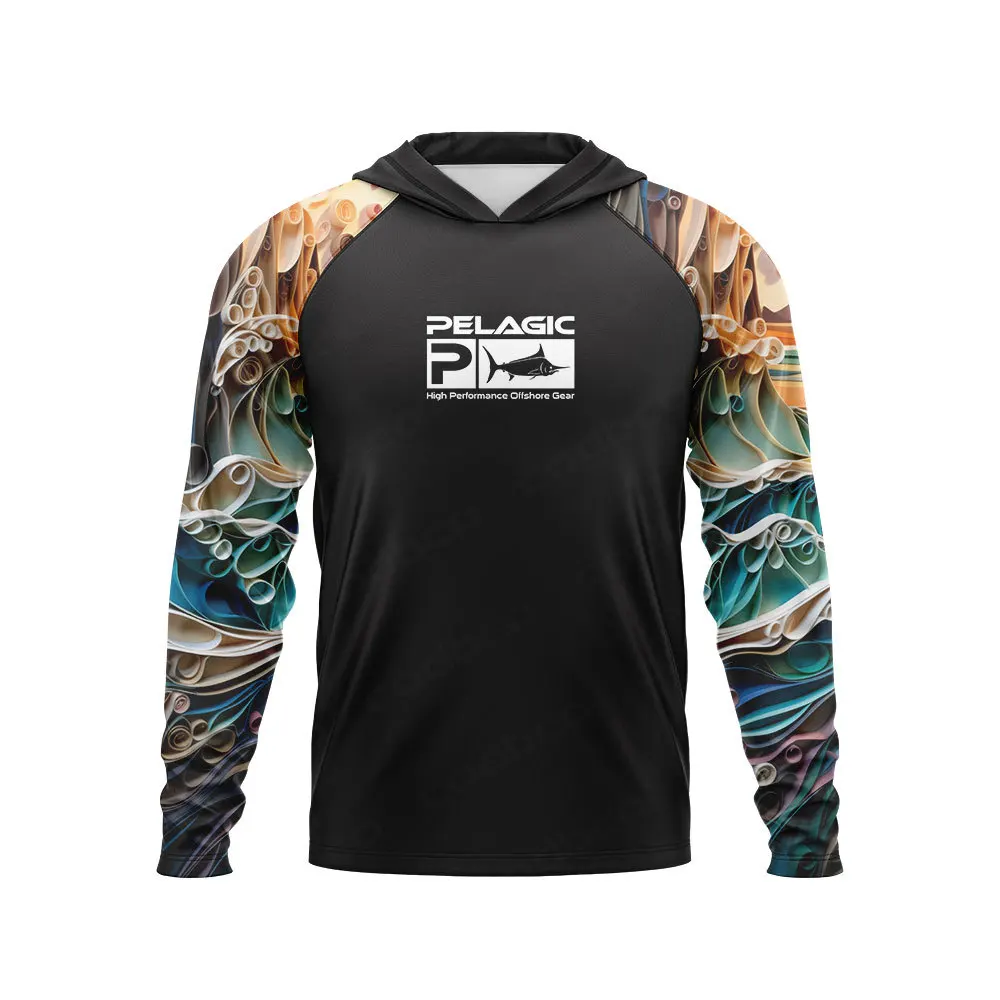 

Рубашка PELAGIC Gear Hood для рыбалки, Мужская быстросохнущая рубашка с длинным рукавом, тонкая дышащая рубашка для улицы