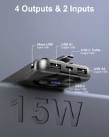 Портативное зарядное устройство 10000 мАч, высокоскоростная зарядка Power Bank со встроенным кабелем, тонкий аккумулятор 5 В/3 А, внешний аккумулятор USB-C. — изображение 2