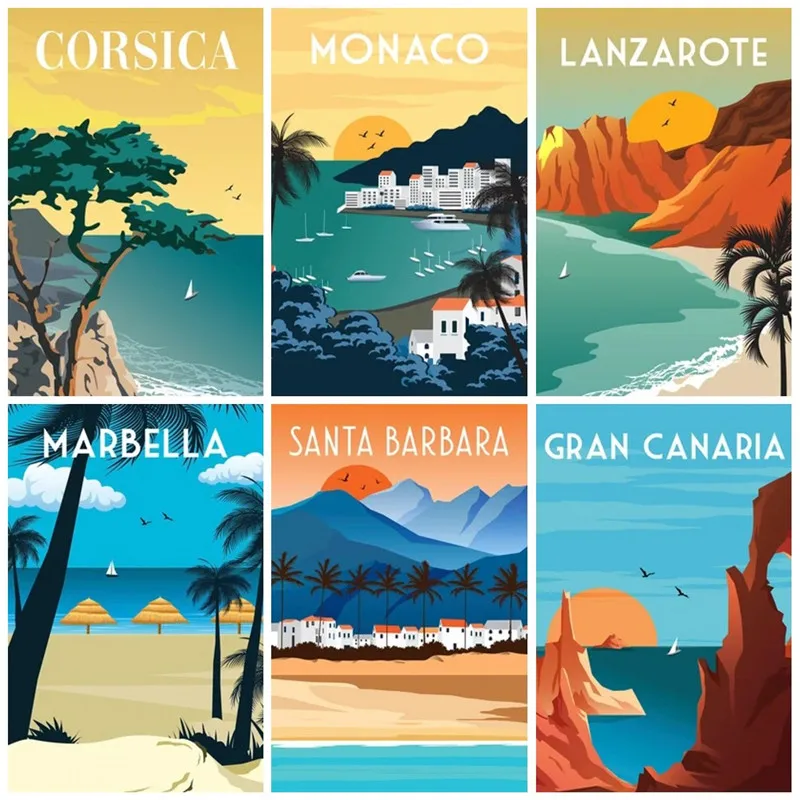 Постер Монако, Маврикия, Дубай, пляж, путешествия, город, пейзаж, пейзаж, холст, живопись, настенное искусство, украшение для дома, декор комнаты