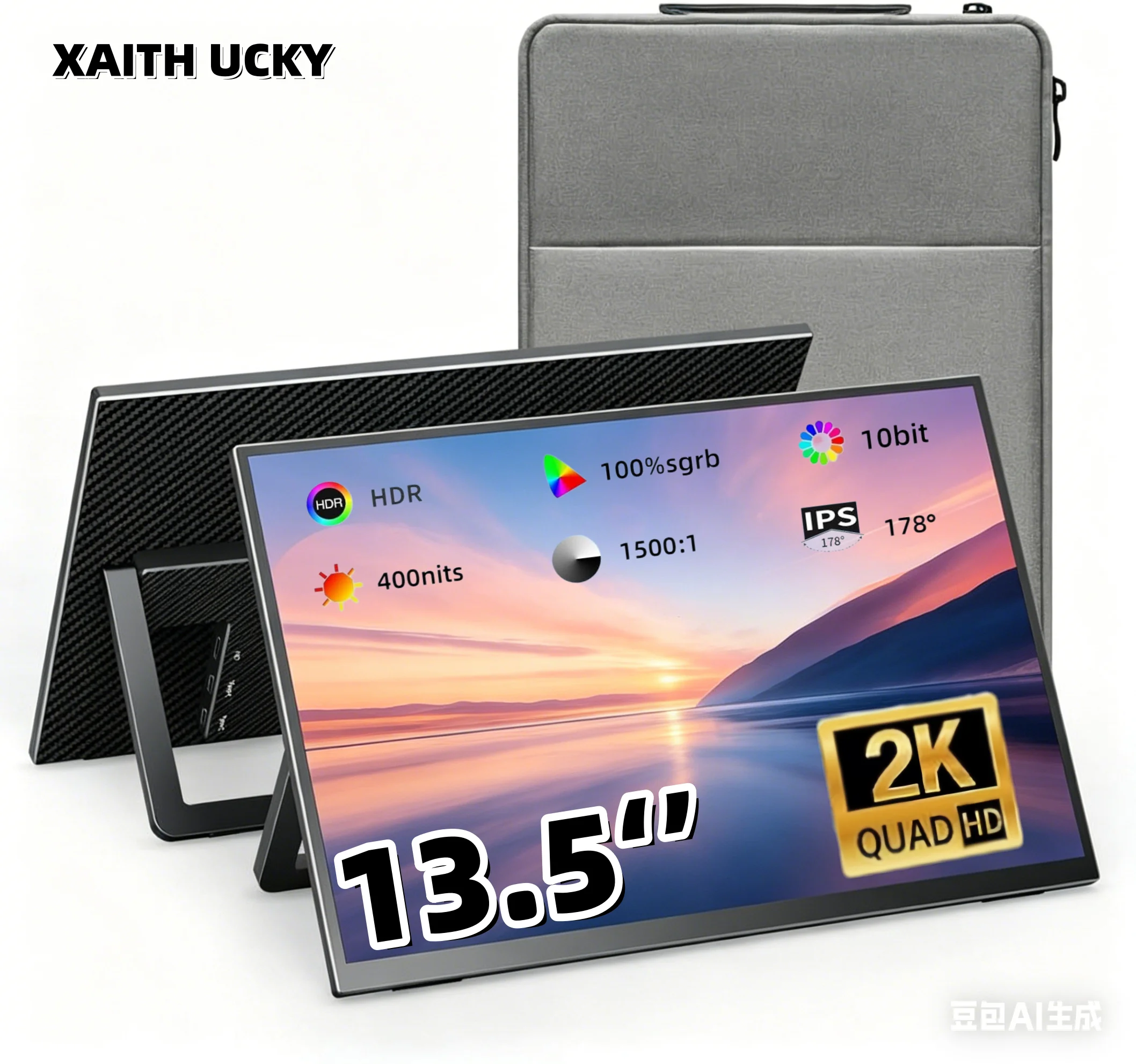 XAITH UCKY 13.5인치 휴대용 모니터 2K 16:10 WQXGA 2256x1504 무광택 IPS 100%sRGB 400nits 초슬림 경량 외부 보조 스크린