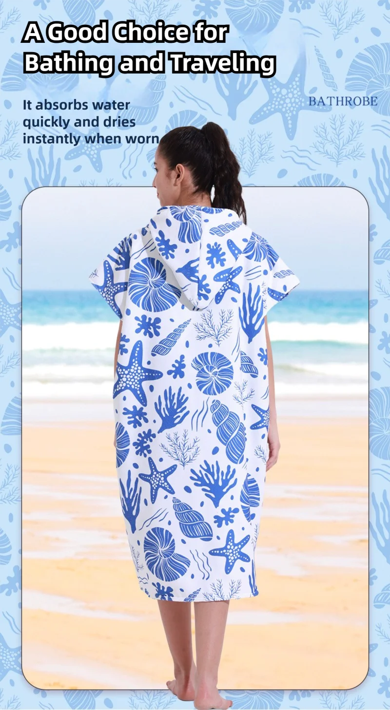 Bademantel im Ethno-Stil, Strandtuch, gewellt, gestreift, schnell trocknend, Badetücher, leichter Kapuzenumhang, Schwimmen, Surfen, Erwachsene, Damen, Herren, Poncho – Detail 2