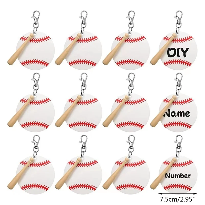 36 Pcs Baseball Acrylic Keychain Blanks  Acrylic Baseball Blanks  Hooks Baseball Keychain Wood Bat
