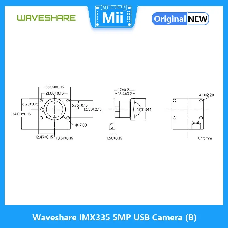 Waveshare IMX335 5MP USB 카메라(B), 2K 비디오 녹화, 저조도 조건에서 더 나은 감도, 넓은 동적 범위