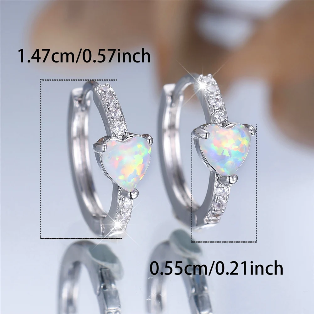 Trendy Crystal White Blue Opal Stone Love Heart Hoop Earrings For Women Vintage Gold Silver Color Wedding Jewelry