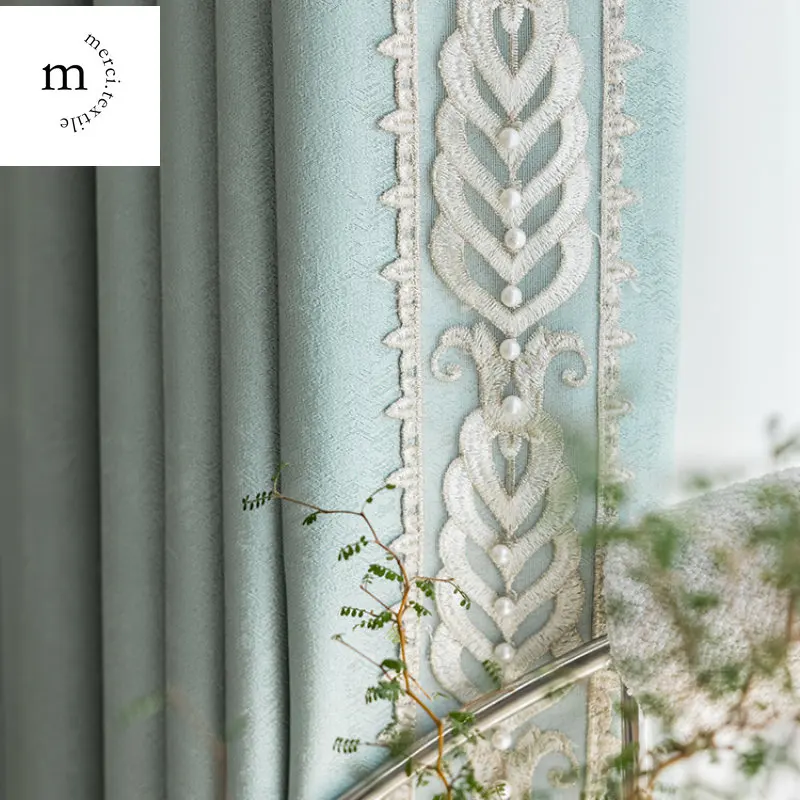 

Modern Curtains for Living Room Bedroom Dining High-precision Custom Shading Luxury Green Macrame Curtain Lace and Ready Drape