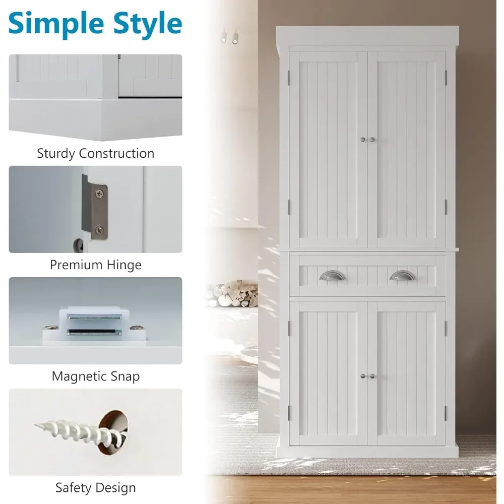 72" Freestanding Kitchen Pantry Storage Cabinet with Doors and Adjustable Shelves,Storage Cupboard with Large Drawer for Kitchen 5