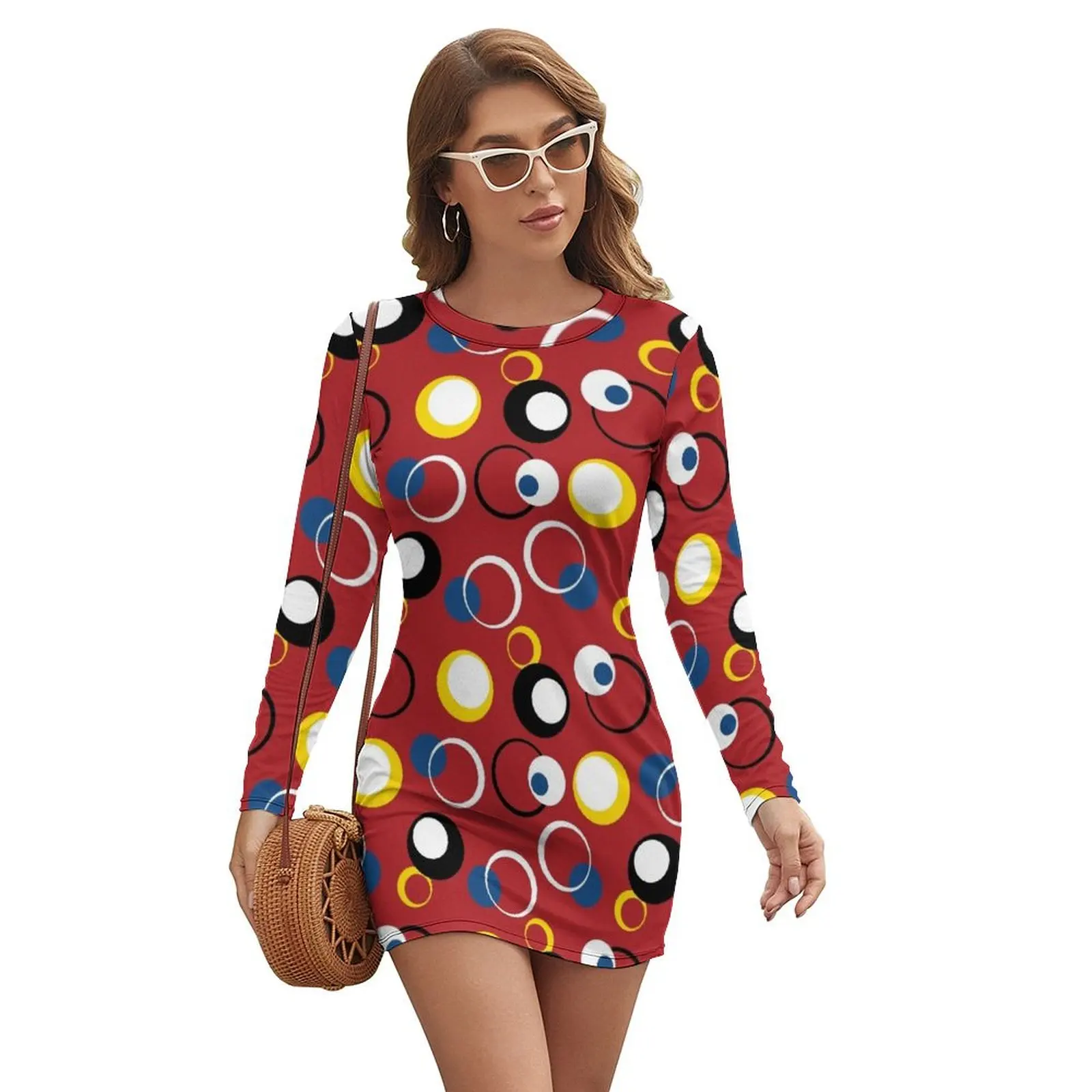 

Mod Circles Red Background Long-sleeved Dress luxury evening dresses 2024 evening dresses women