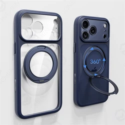 Magnetic 360° Rotation Stand Ring Holder Orange Case with Acrylic Transparent Lens Protection and Magsafe Compatibility - iPhone 17 Pro (Blue JKTM 360ZJ)