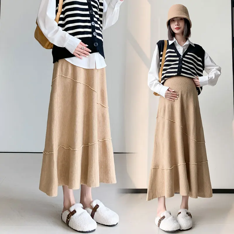 5591# Autumn Winter Fashion Knitted Maternity Skirts Elastic Waist Belly A Line Slim Loose Clothes for Pregnant Women Pregnancy