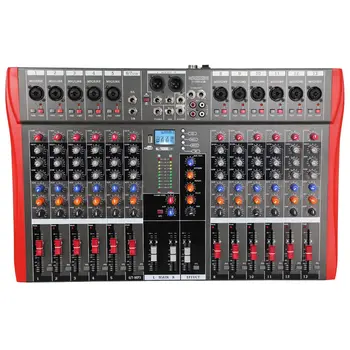 Audio Mixer 12 Channel DJ Sound Board w Bluetooth USB PC Recording Professional PA Analog Mixing Interface For Karaoke Singing