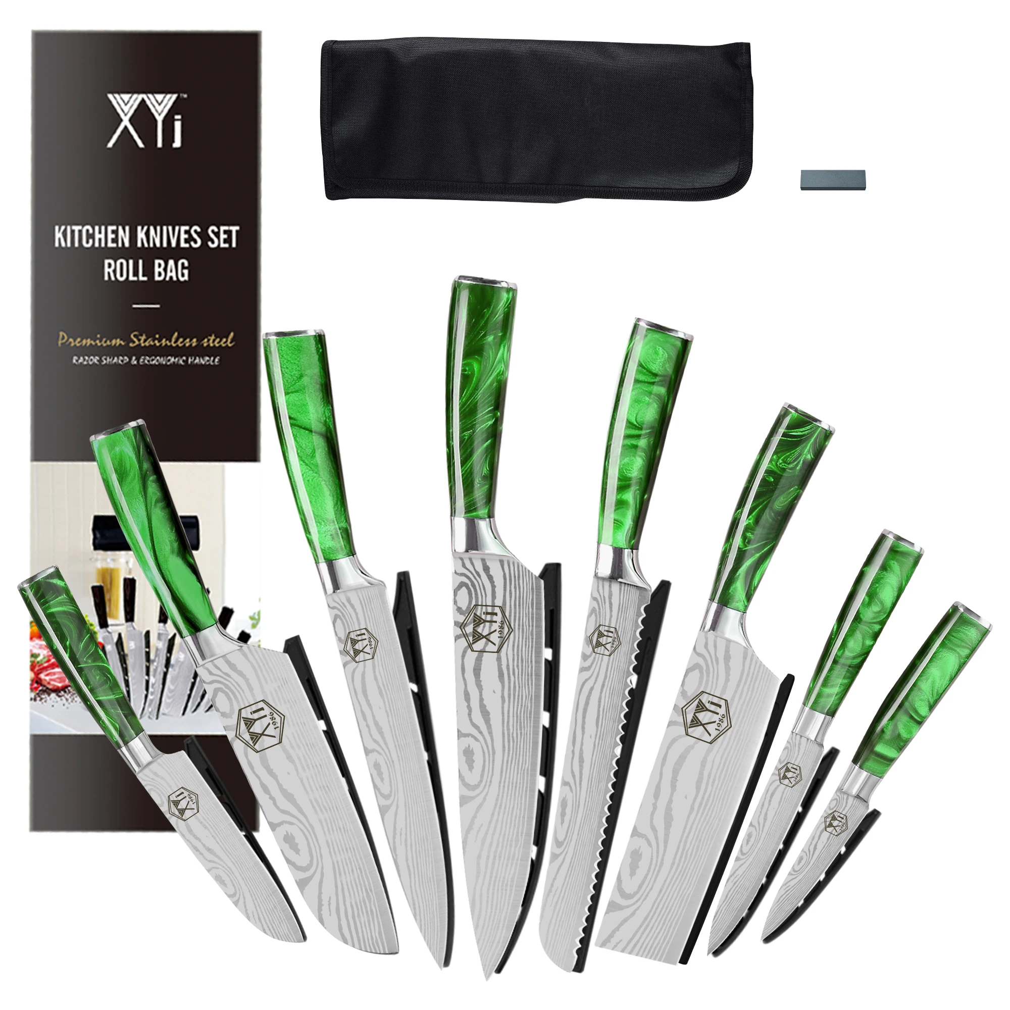 

XYj 8pcs Knife With Roll Bag Gift Knives Set Stainless Steel Knife Kit Kitchen Chef Knives Fruit Cooking Knife With Resin Handle