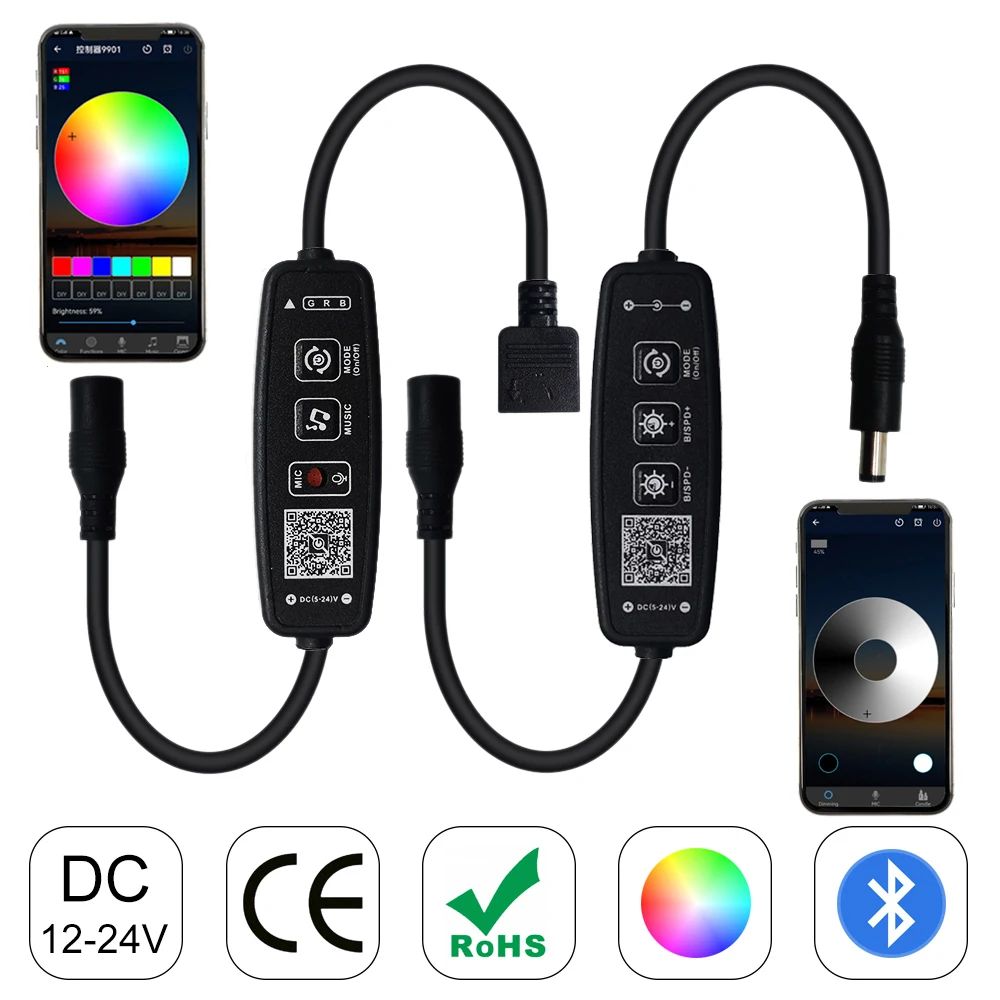 DC5-24V-2Key-Mini-With-Bluetooth-Music-Button-Phone-APP-Controller-For ...