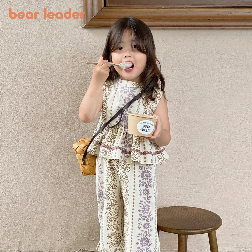 Bear Leader Korean Childrens Clothing 2023 Summer Girls Suit Girls Vest