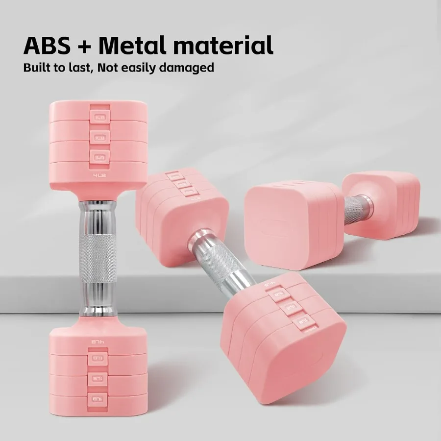 20LBS Adjustable Dumbbell Set, 4 in 1 Free Weights Dumbbells Set for,4lb 6lb 8lb 10lb, with Metal Non Slip Handle，Quick Change，H