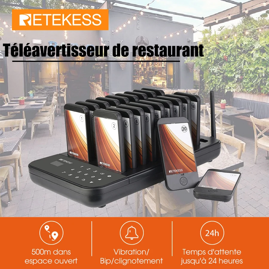 Retekess TD173 Bipeur Restaurant, Système d'Appel sans Fil, 500M Longue  Distance Bipper