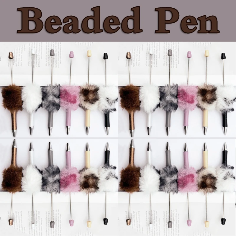 60Pcs leopard print Plush Beaded Pen Bead DIY Pen Plastic Beadable Pen Bead Pen School Office Writing Supplies Stationery