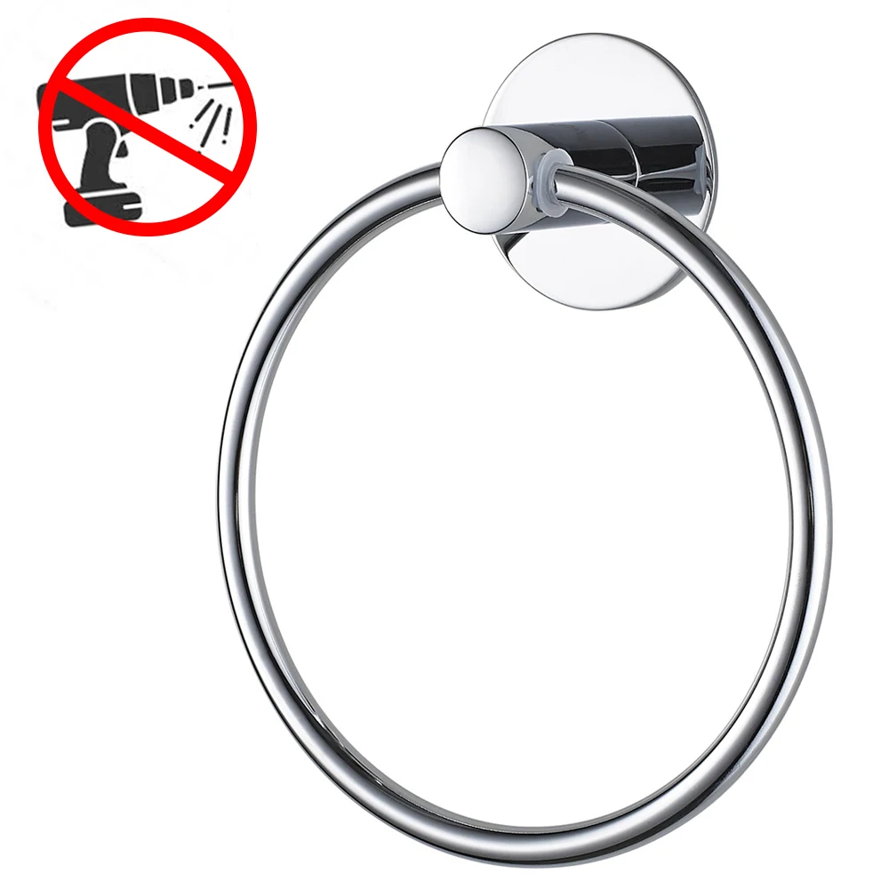 1pc Towel Ring Holder Stainless Steel Self Adhesive Modern Round Base Towel Hanger used in bathrooms, kitchens and laundry room