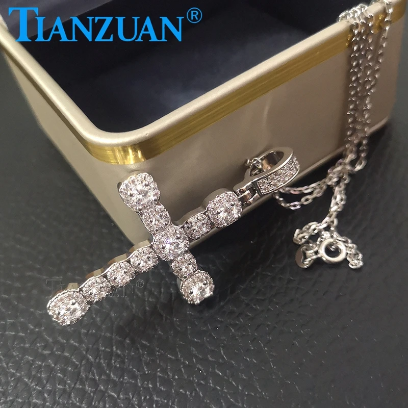 Classic Cross Pendant For Women Elegant Glittering  Anniversary Moissanite Necklace Trendy Unique Jewelry Gifts
