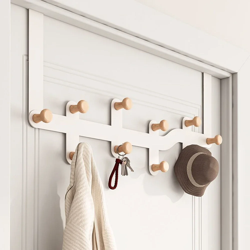 

Over The Door Home Bathroom Organizer Rack Cloth Coat Hat Hanger Bathroom Kitchen Accessories Holder Door Hang Simple Wood Hooks