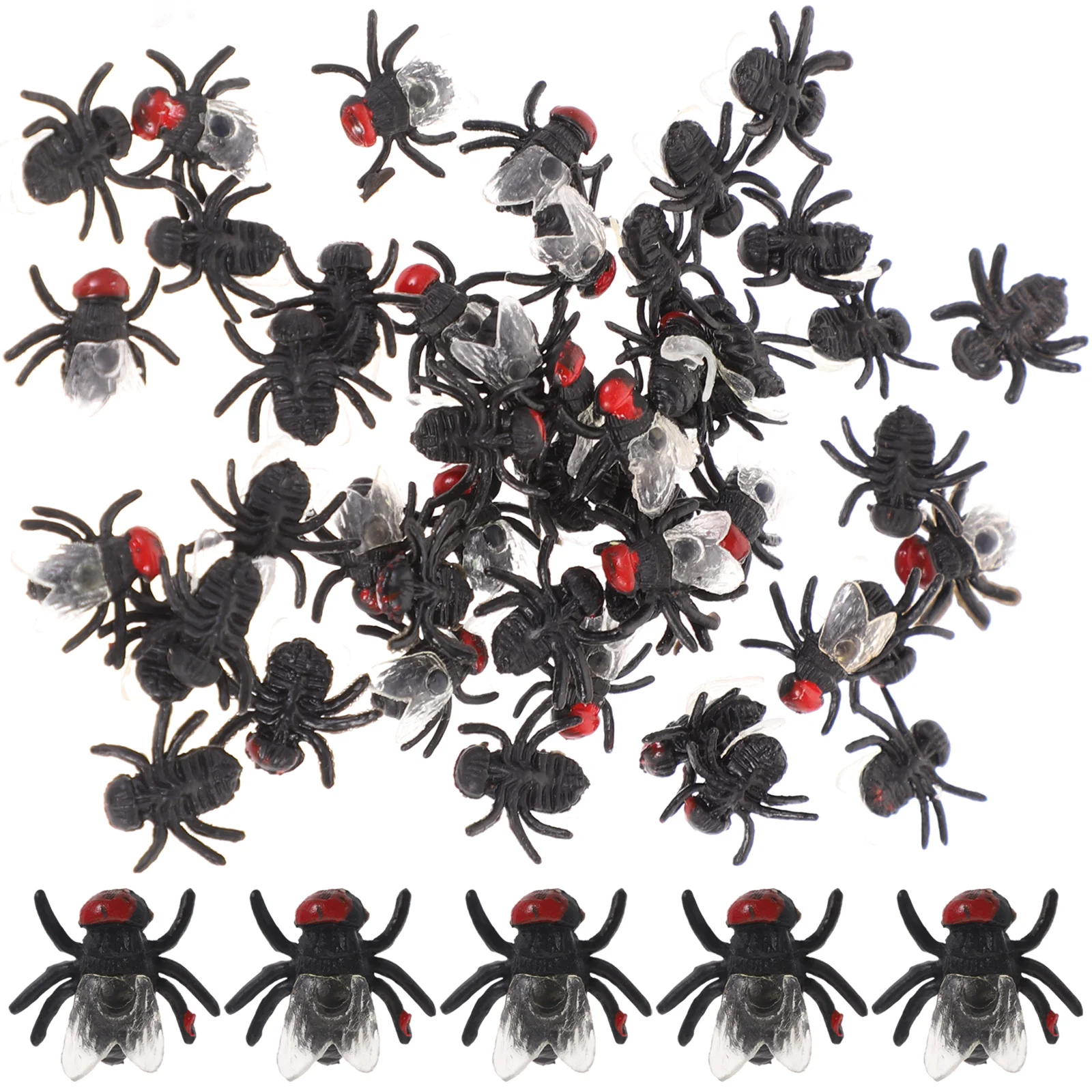 50 Pcs Fake Fly Prop Plastic Scary Insect Trick Halloween April Fools Day Decor GagsHaunted House Toys Novelty Props