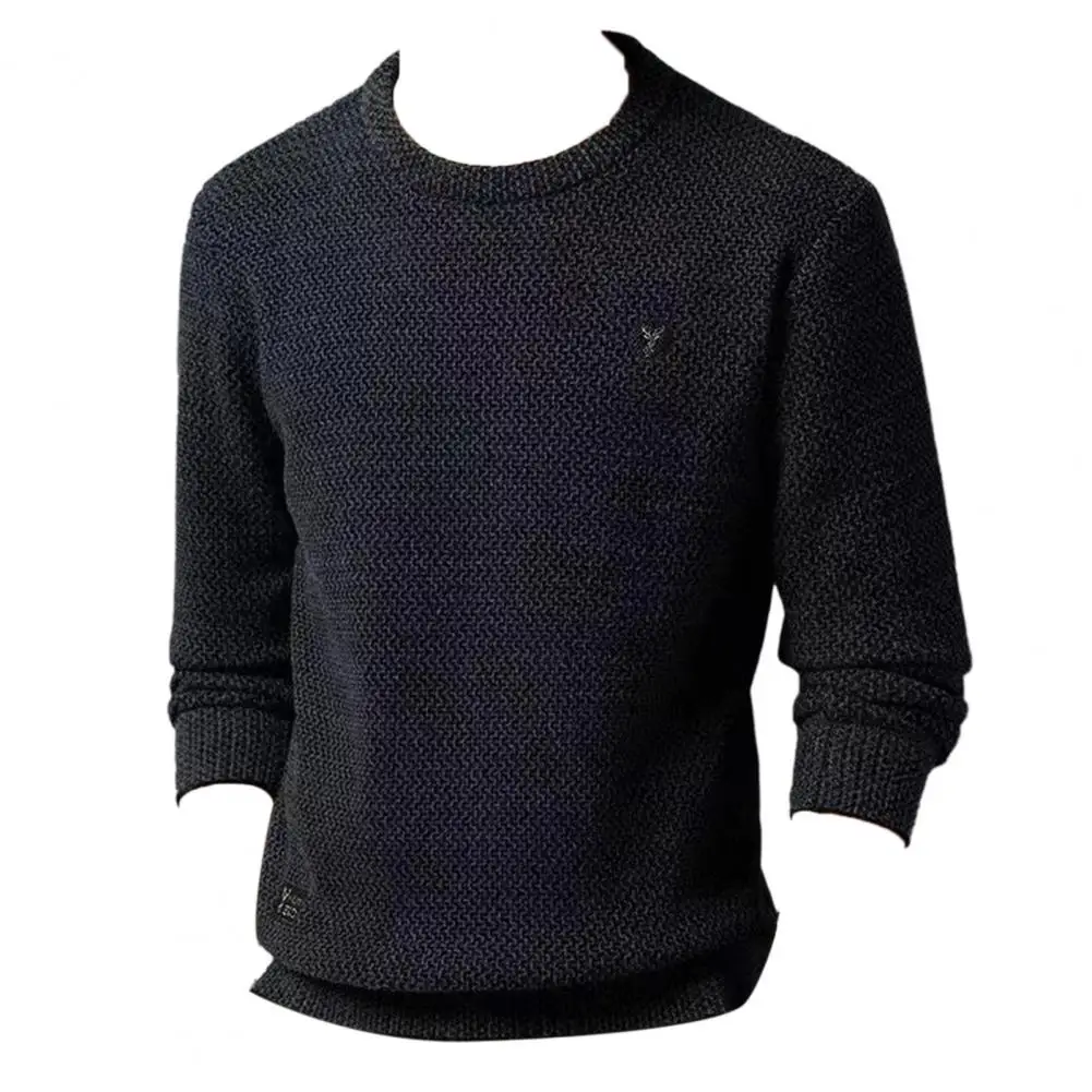 Men Round Neck Pullover Cozy Round Neck Men's Sweater for Fall Winter Thick Knitted Warm Pullover with Solid Color for Men men round neck sweater geometric print plush men s sweater warm round neck pullover for business casual wear men warm sweater