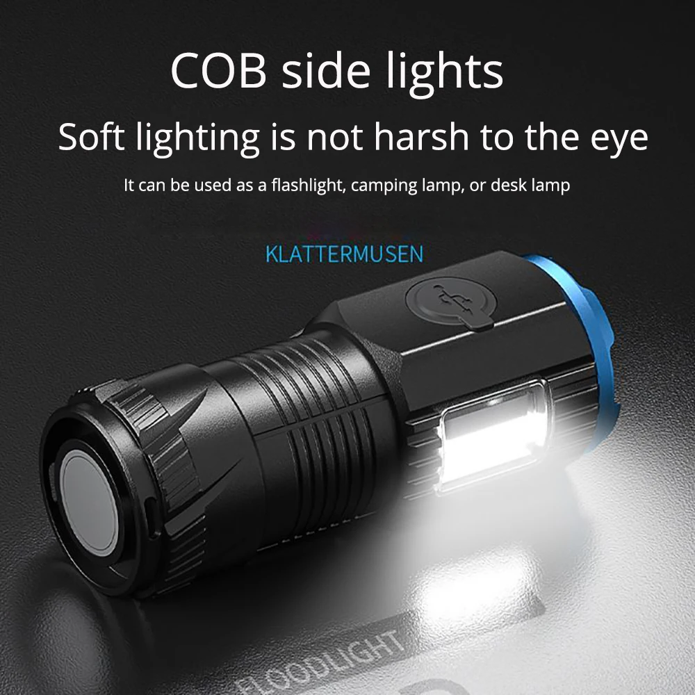 New Upgraed 3LED Flashlight Ultra Strong Light COB Flash Light usb Rechargeable Built-in Battery with Pen Clip and Tail Magnet