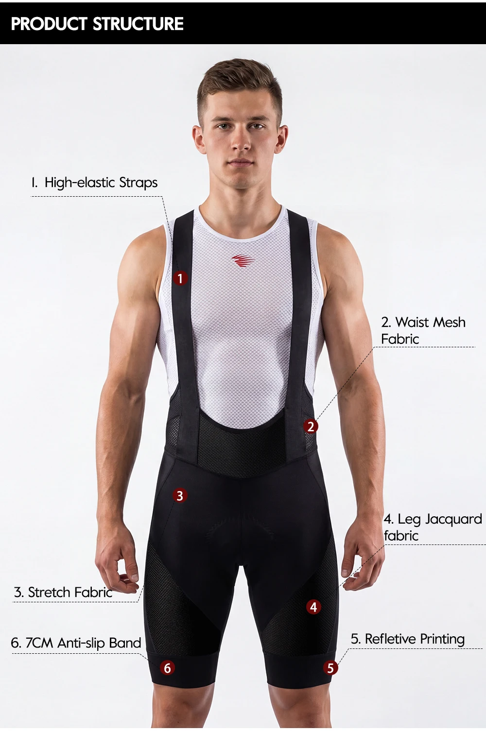RION Herren-Radlerhose Pro Fahrrad-Trägerhose MTB Gepolsterte Fahrradbekleidung Italienische Dolomiti-Polster 8H Rennrad-Trägerhosen Slim Fit – Detail 11