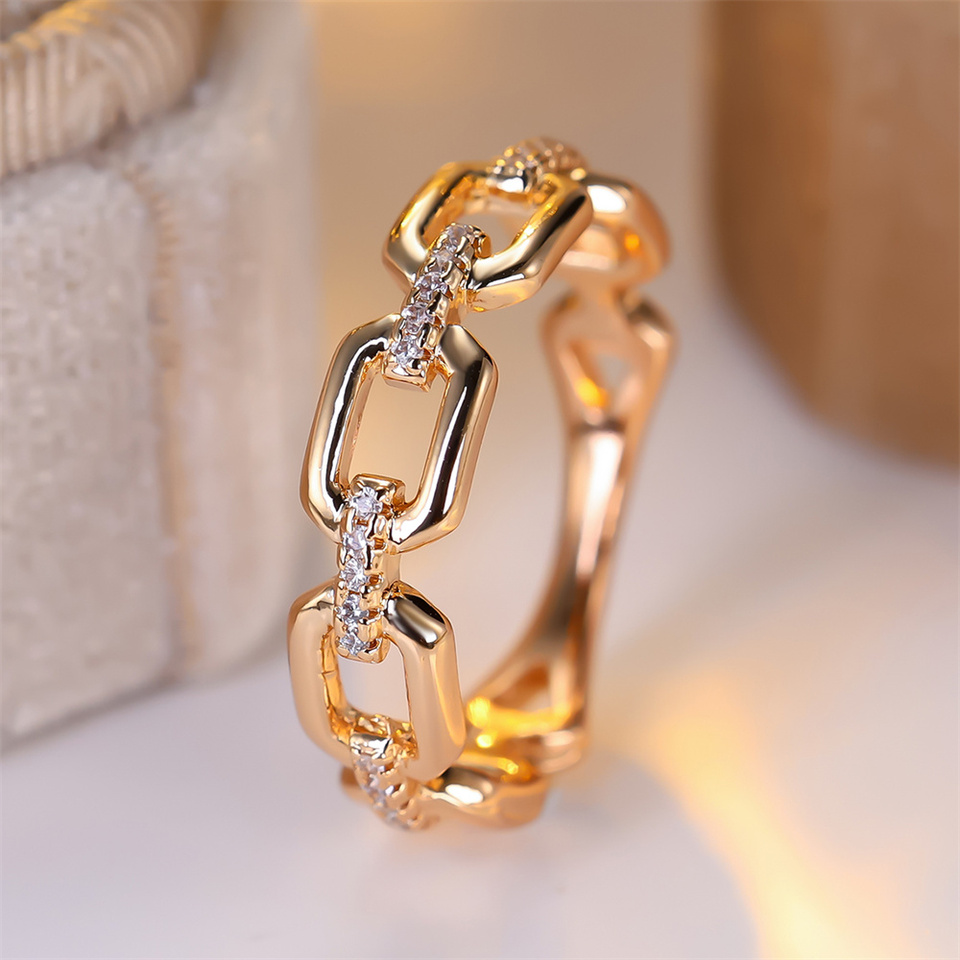 Vintage Hollow White Zircon Minimalist Rings For Women Fashion Gold Color Engagement Ring Wedding Jewelry Bridal Valentine Gifts