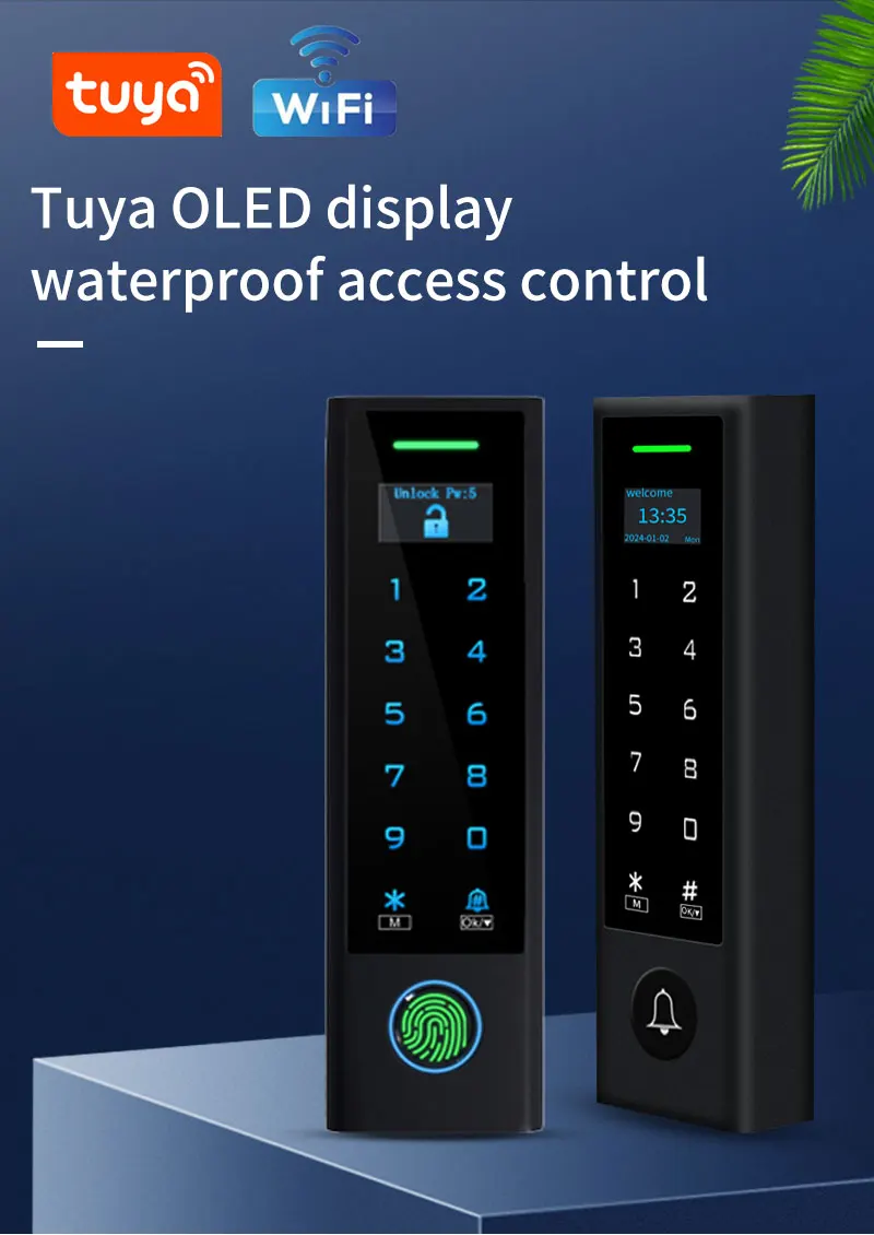 LCD Screen WIFI Tuya Fingerprint Door Access Control Waterproof 125Khz RFID Card