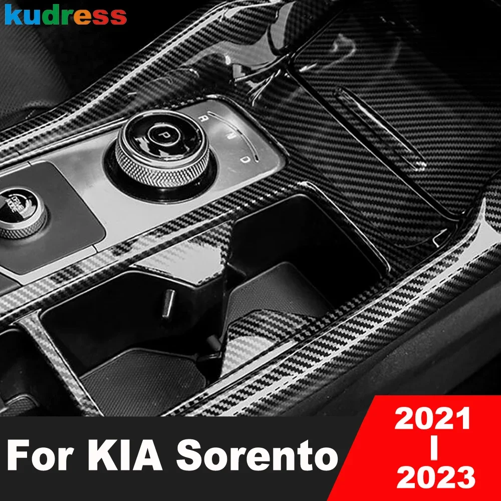 

Декоративная наклейка на коробку переключения передач автомобиля, для Киа Соренто, 2021, 2022, углеродное волокно, для держателя стакана для воды, аксессуары для интерьера