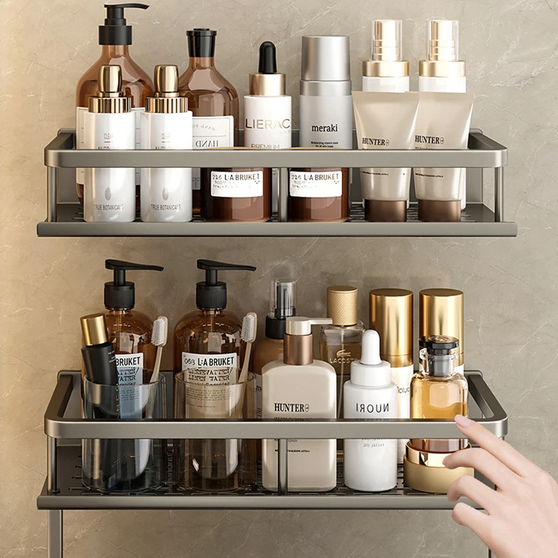 Bathroom accessories shelf organizer 30-50CM shower storage rack gray wall mounted space aluminum toilet shampoo holder shelves
