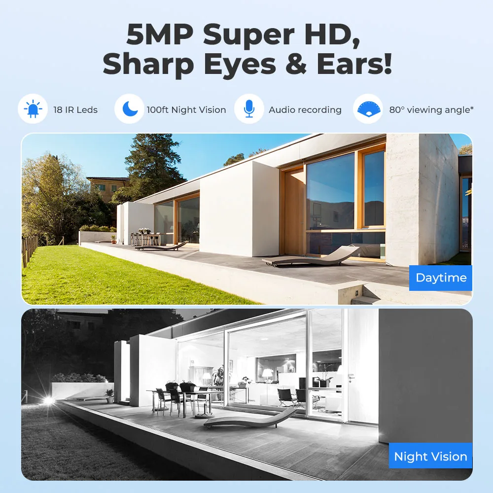 Reolink Smart-Überwachungskamera, 5 MP, Infrarot-Nachtsichtkamera für den Außenbereich, ausgestattet mit der POE-IP-Kamera RLC-510A zur Personen-/Auto-/Haustiererkennung