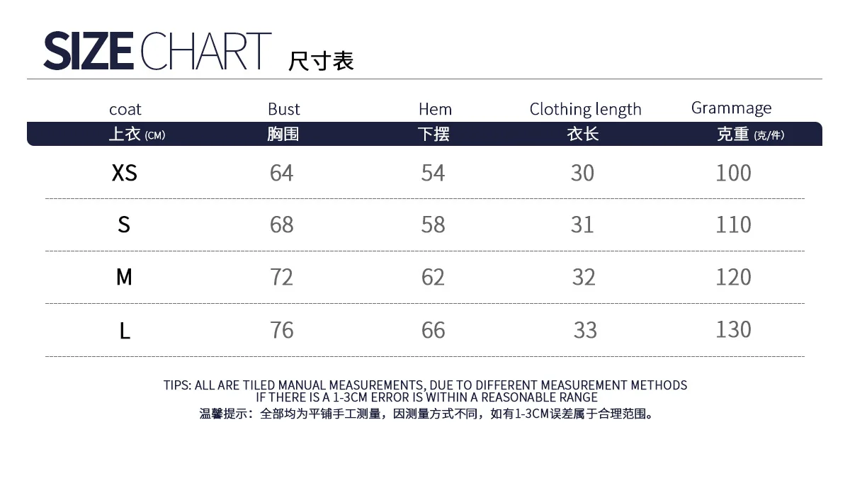 Size chart and fit details