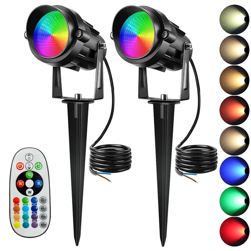 

12W RGBW Lawn Lamp 12V RGB Landscape Lighting with Remote Waterproof Outdoor Spotlight with Spike for Garden Path Tree Wall 8pcs