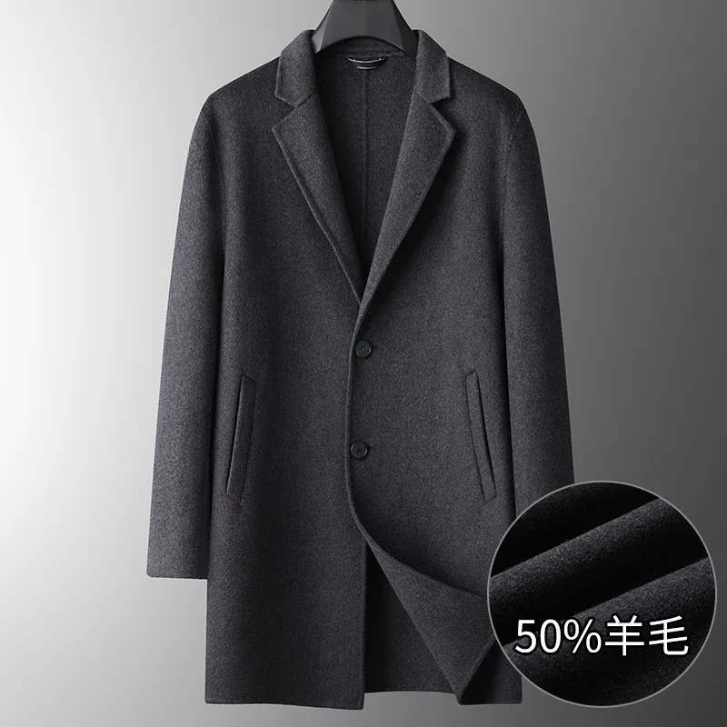 

New Arrival Fahsion Suepr Large Men's Medium Length Wool Double-sided Coat, Oversized Solid Wool Jacket Plus Size M-6XL 7XL 8XL