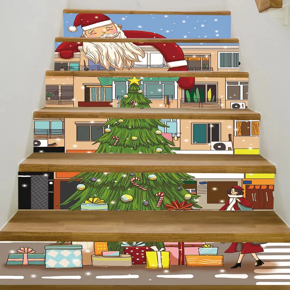 Merry Christmas Staircase Stickers Xmas Strips Stair Murals Decal PVC Waterproof Self-adhesive Stairs Risers Sticker Home Decor