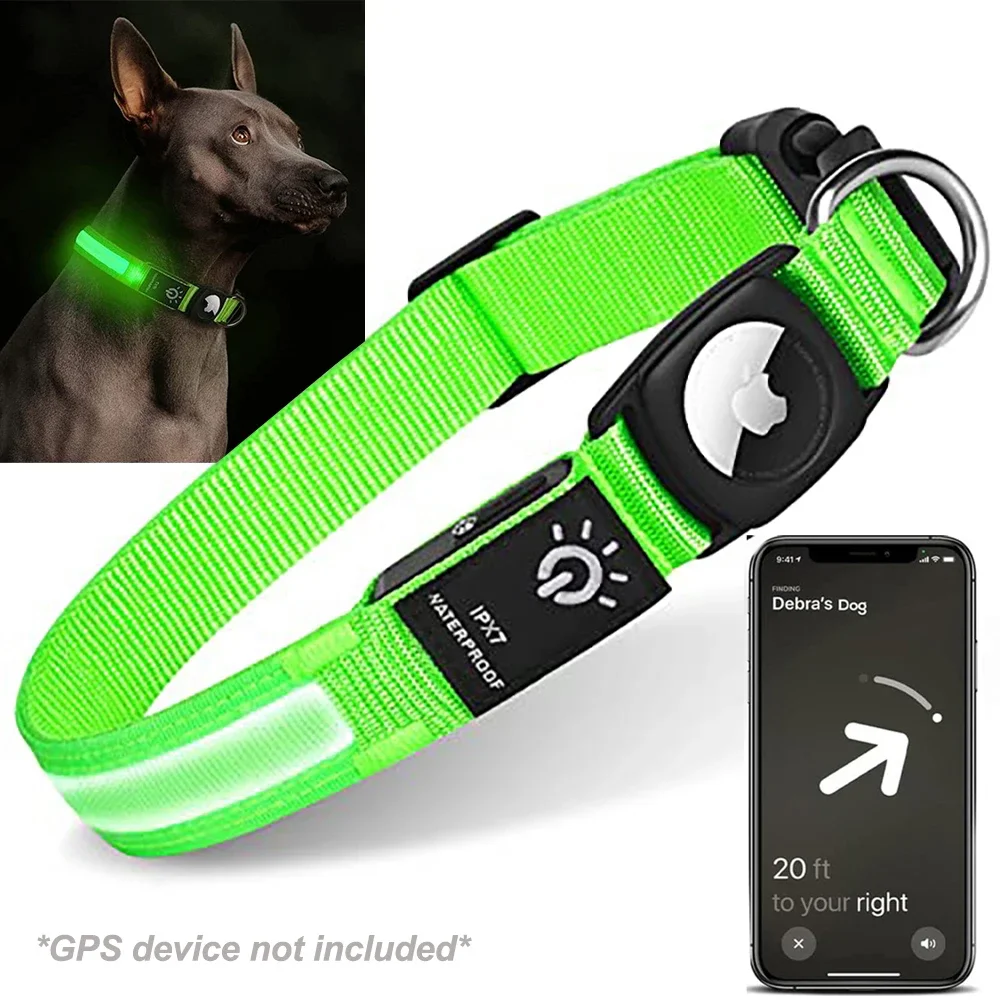 LED Dog Collar with GPS Tracker - Waterproof, USB Rechargeable, Luminous Pet Collar
