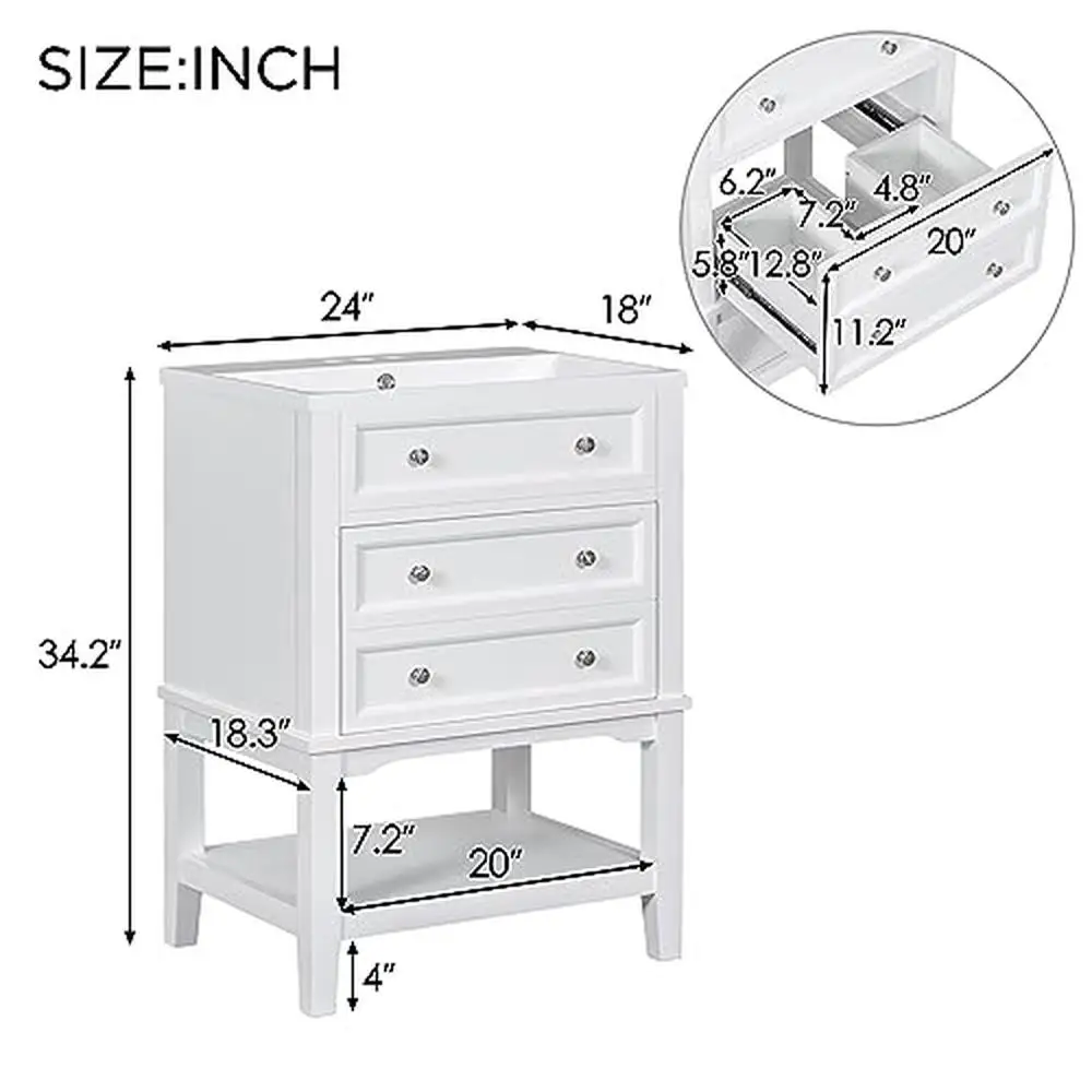 Description Picture 3 of item24" White Bathroom Vanity Set with Ceramic Sink Drawer Open Shelf Freestanding Cabinet Storage