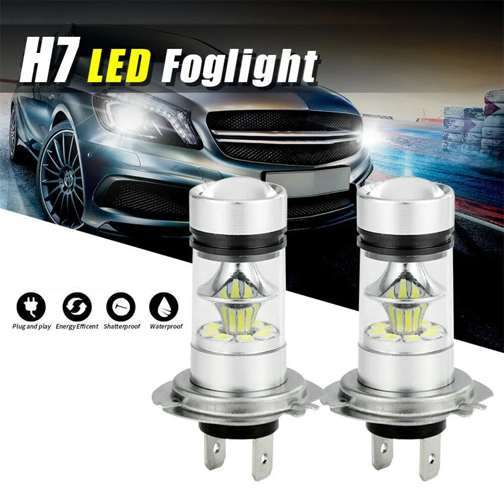

2Pcs H7 LED Headlight Conversion Kit Bulbs High Low Beam 100W 6000K Super White Daytime Running Driving Fog Light Lamp