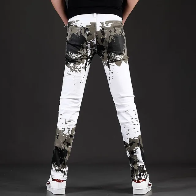 Camouflage Print Slim-fit White Jeans 6