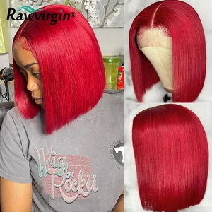 Популярные Красные 13x 4 парики из человеческих волос на сетке спереди для женщин короткий прямой парик Боб бразильские натуральные волосы натуральные черные прозрачные