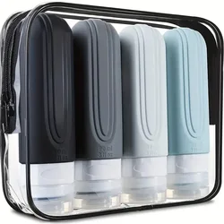 TSA Approved Silicone Travel Bottles Set - 4 Reusable 90ML Containers (24016 - 4Pcs - Grey)
